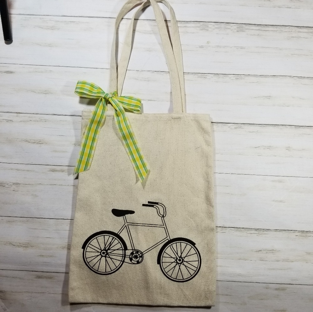Canvas Tote With Bicycle & Bow